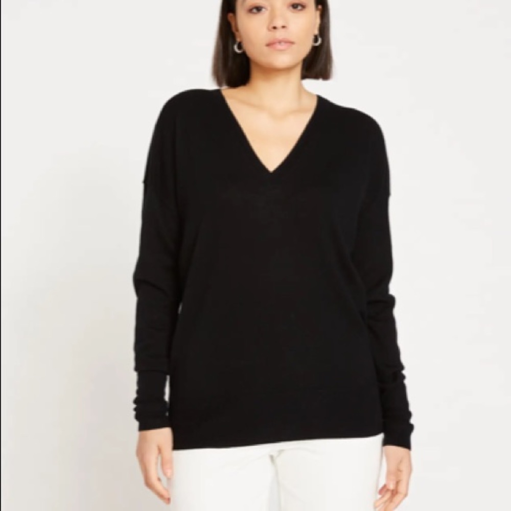 Universal Standard Double V Sweater - Black lightweight merino wool